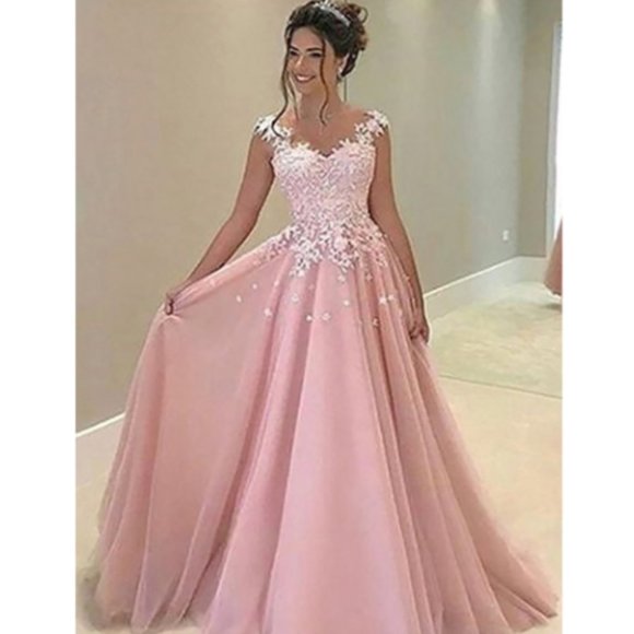 Stacees Dresses & Skirts - Tulle Prom Dress A-Line/Princess V-Neck Long/Floor-Length With Appliqued